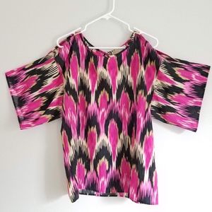 MICHAEL Michael Kors Tops - Michael Kors Pink and Black Cold Shoulder Blouse MICHAEL Michael Kors Tops - Michael Kors Pink and Black Cold Shoulder Blouse